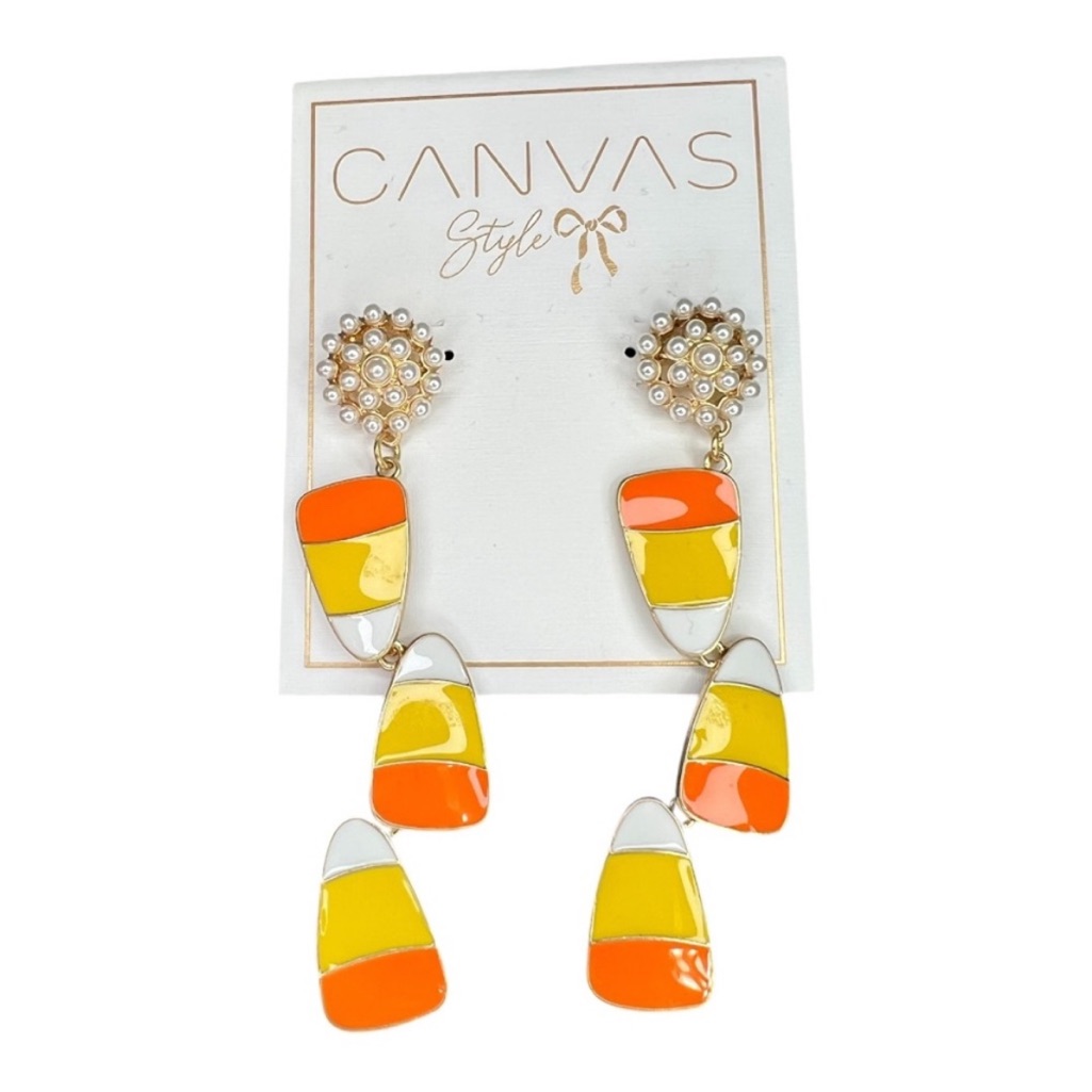 Fall Candy Corn Enamel Dangle Statement Earrings By Canvas Style